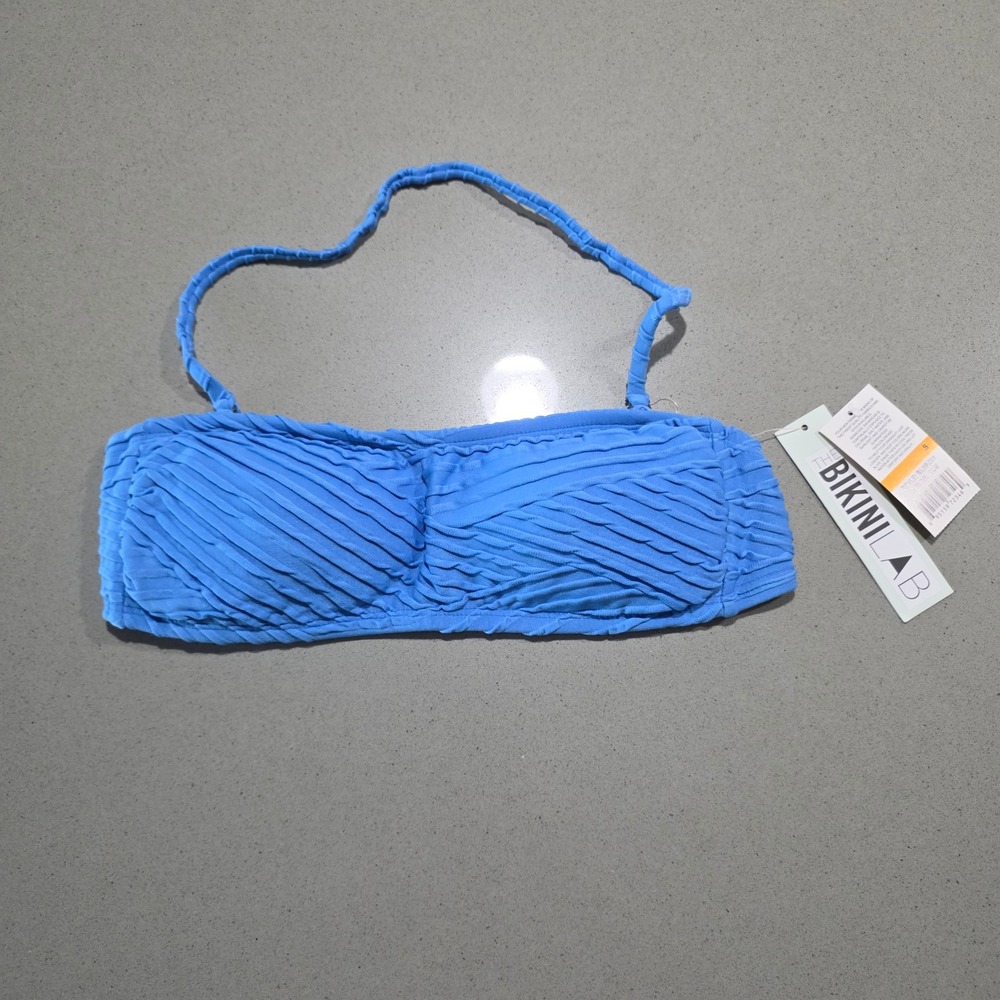 The Bikini Lab Blue Textured Bandeau Bikini Top BL9RZ81 Small NWT